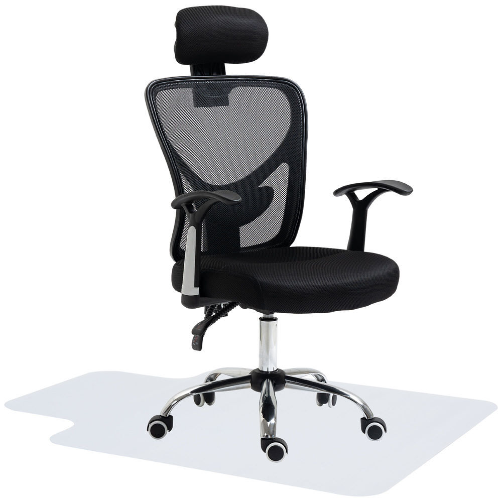 Homcom conjunto de escritório inclui 1 cadeira de escritório reclinável com altura ajustável 62x67x108-118 cm e 1 tapete protetor de chão 90x120 cm noir e transparente