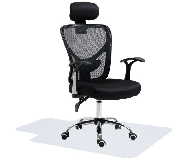 Homcom conjunto de escritório inclui 1 cadeira de escritório reclinável com altura ajustável 62x67x108-118 cm e 1 tapete protetor de chão 90x120 cm noir e transparente