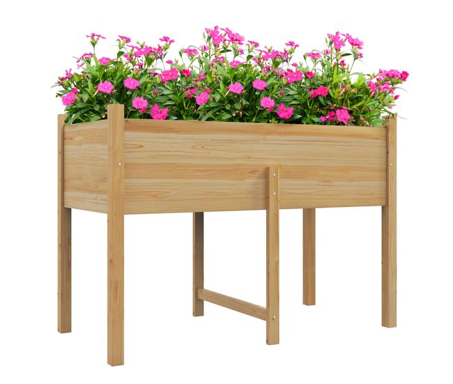 Outsunny mesa de cultivo de madeira horta elevada 115x55x80 cm com tecido não tecido para cultivo de plantas verduras flores madeira