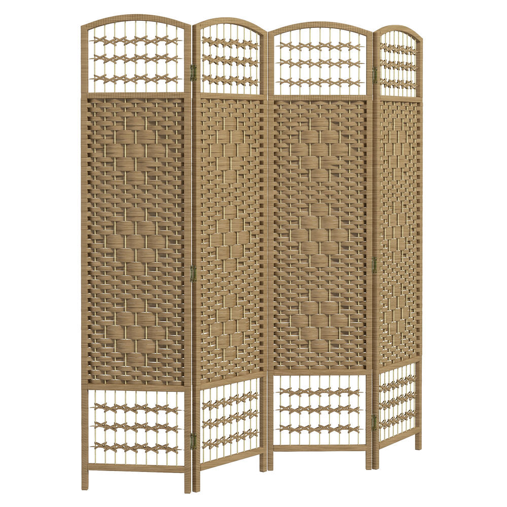 Homcom biombo dobrável de 4 painéis, 160x170 cm, separador de ambientes em corda de papel, estrutura de madeira, decoração para quarto e sala, natural