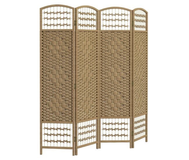 Homcom biombo dobrável de 4 painéis, 160x170 cm, separador de ambientes em corda de papel, estrutura de madeira, decoração para quarto e sala, natural