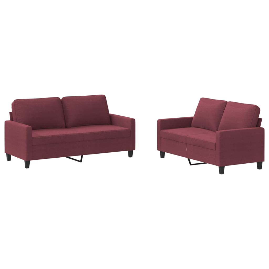 Vidaxl 2 pcs conjunto de sofás com almofadões tecido rouge tinto