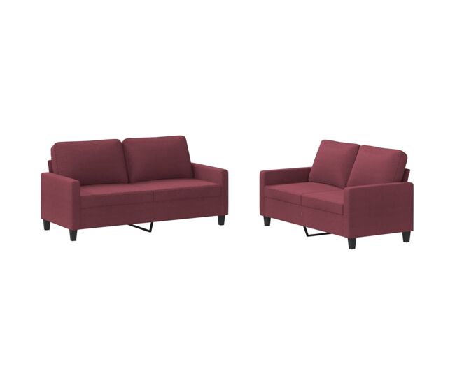Vidaxl 2 pcs conjunto de sofás com almofadões tecido rouge tinto