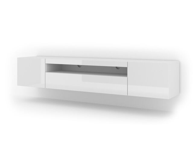 A mesa de tv aura estilo moderno. mede 42x200x37 cm e inclui 4 prateleiras e 3 portas.