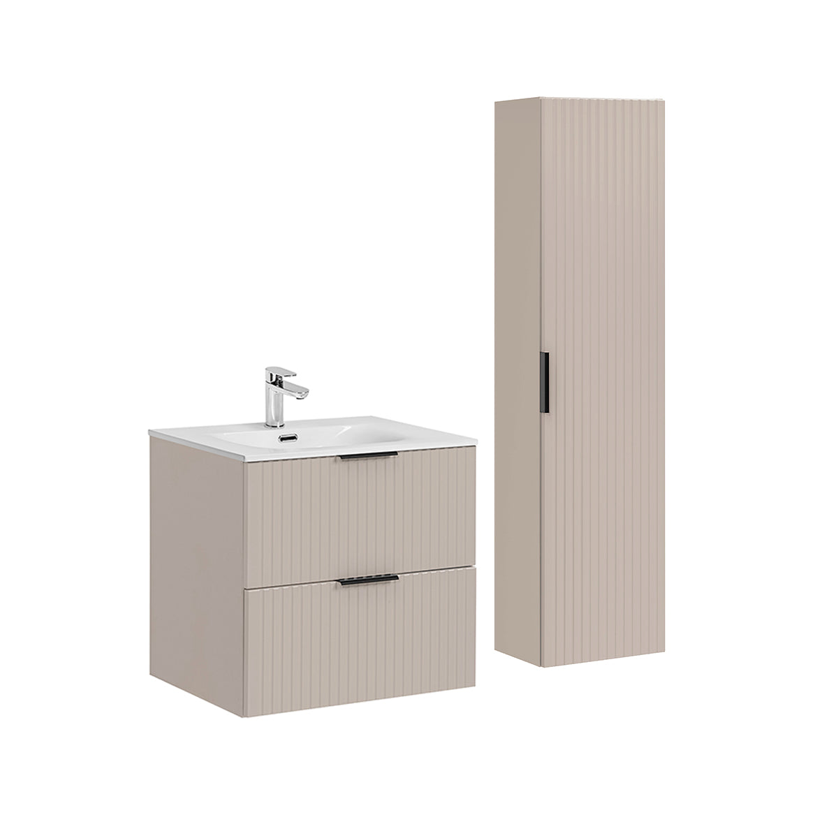 Conjunto móvel simples lavatório encastrado 60cm e coluna adriel caxemira