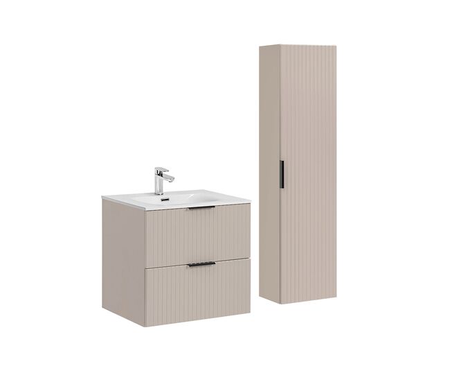 Conjunto móvel simples lavatório encastrado 60cm e coluna adriel caxemira