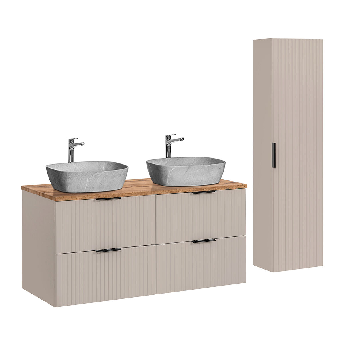 Ensemble meuble double vasque et colonne Adriel 120 Bege