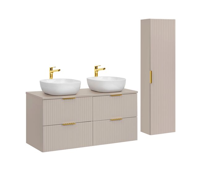 Conjunto de móvel com lavatório duplo de 120 cm e enceinte adriel cachemire