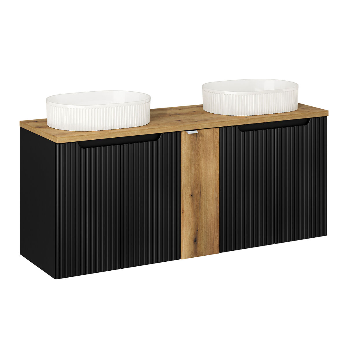 Móvel de lavatório duplo 140cm 5 portas riva noir e madeira