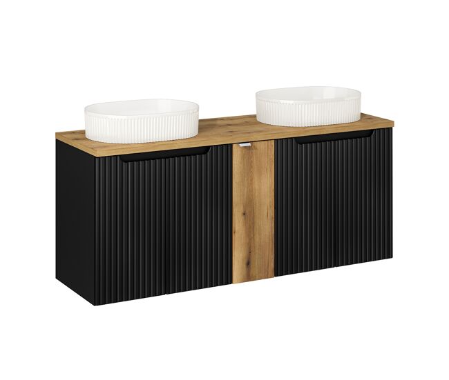 Móvel de lavatório duplo 140cm 5 portas riva noir e madeira