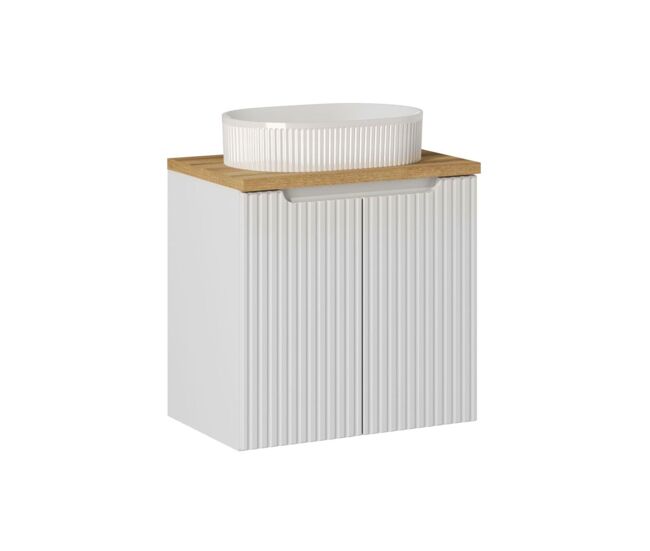 Móvel lavatório simples 60cm 2 portas riva branco e madeira