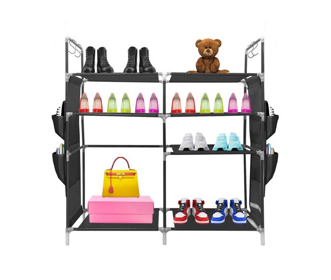 Sapateira modular de metal nyana home até 21 pares 95x90x27cm, 4 bolsos laterais, 4 alturas noir.