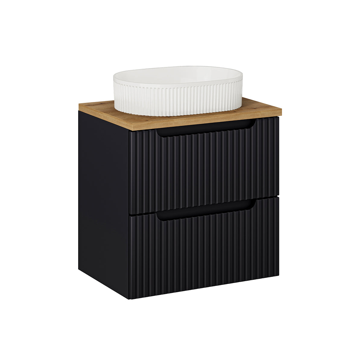 Móvel de lavatório simples 60cm 2 gavetas riva noir e madeira