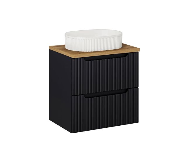 Móvel de lavatório simples 60cm 2 gavetas riva noir e madeira