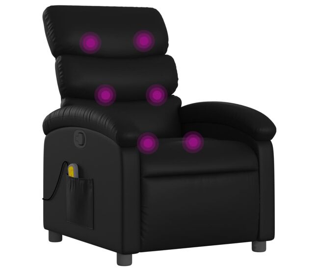 Vidaxl poltrona de massagens reclinável couro artificial preto