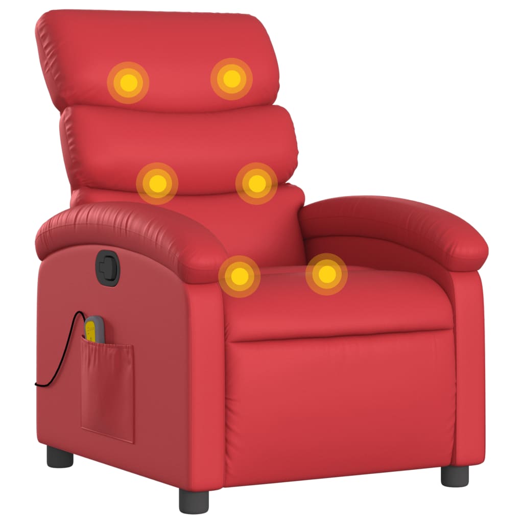 Vidaxl poltrona de massagens reclinável couro artificial vermelho