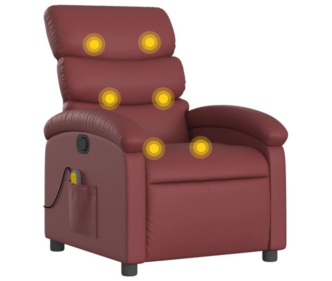 Vidaxl poltrona massagens reclinável couro artificial vermelho tinto