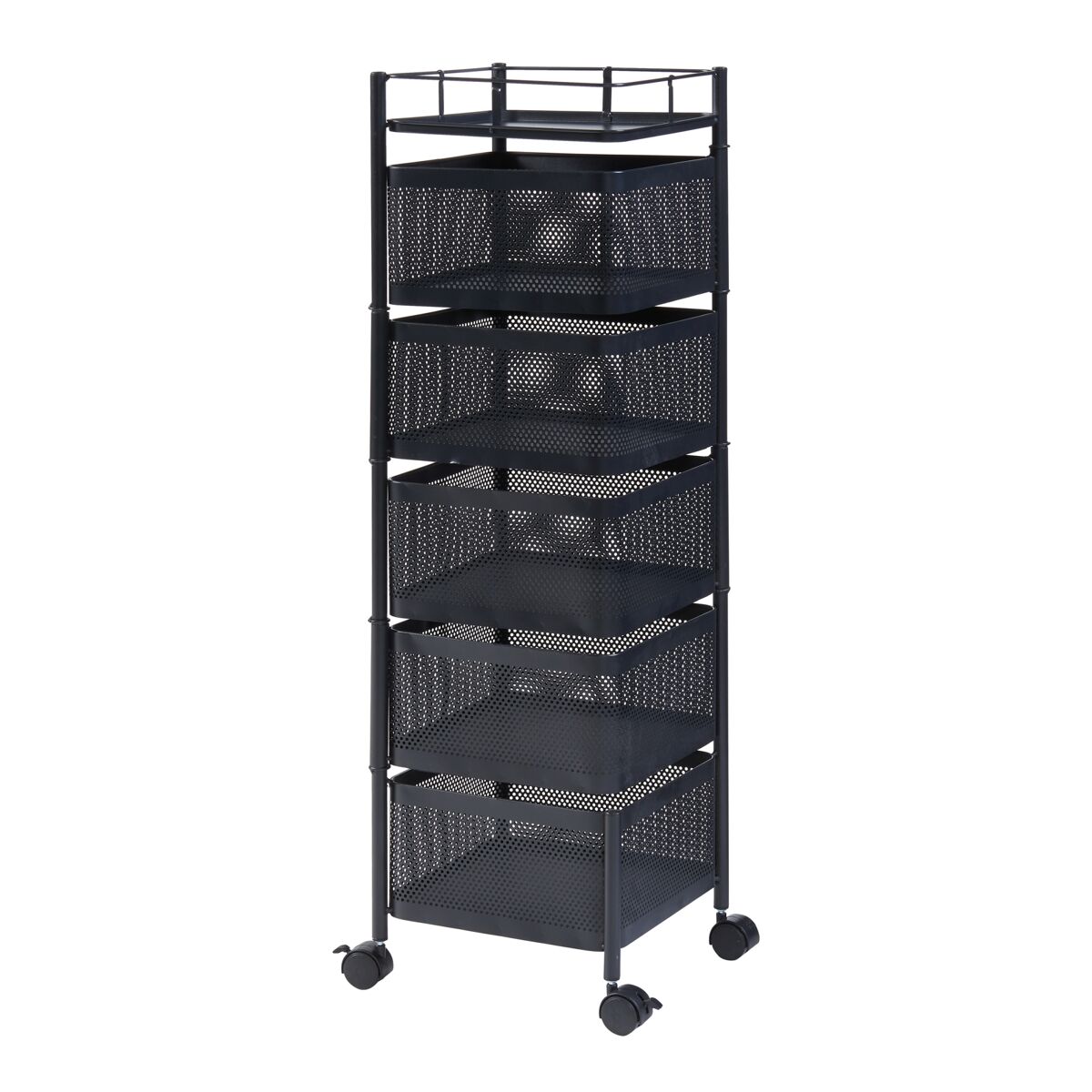 Carro de cozinha sunndal com 5 cestos em aço 95x27x27cm - preto [en.casa]