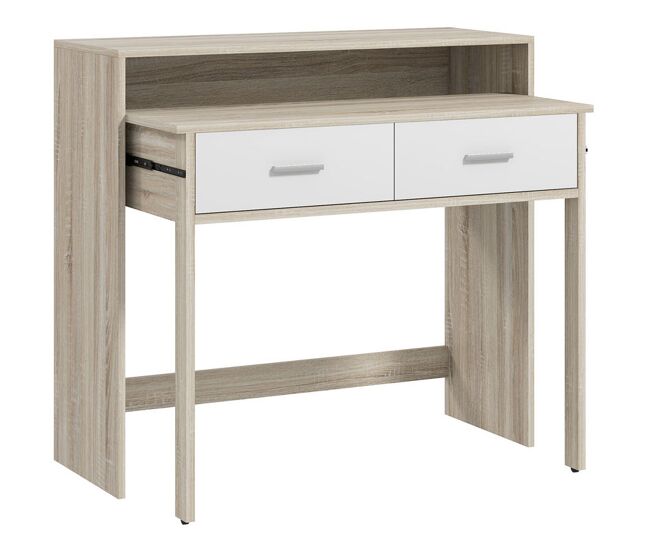 Homcom mesa consola moderna de entrada de 2 níveis com trilhos deslizantes 2 gavetas 2 rodas anti-tombo móvel de entrada para sala de estar corredor