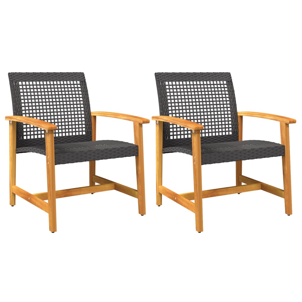Vidaxl cadeiras de jardim 2 pcs vime pe/madeira de acácia maciça preto