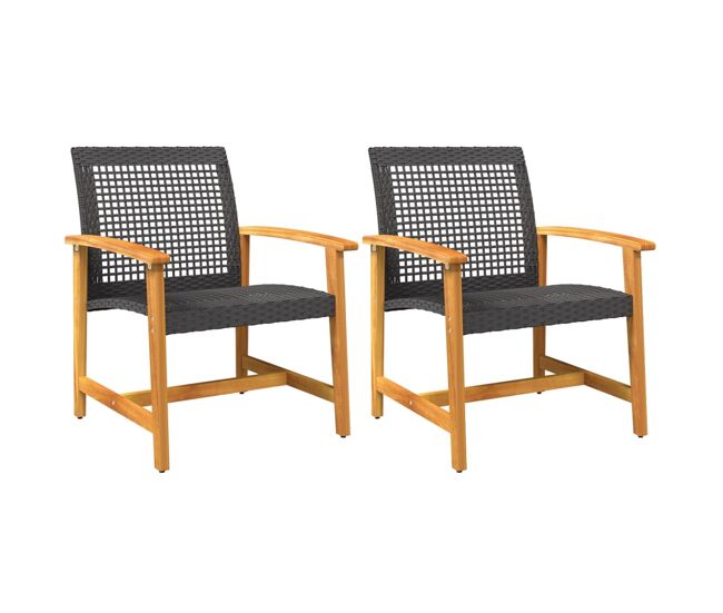 Vidaxl cadeiras de jardim 2 pcs vime pe/madeira de acácia maciça preto