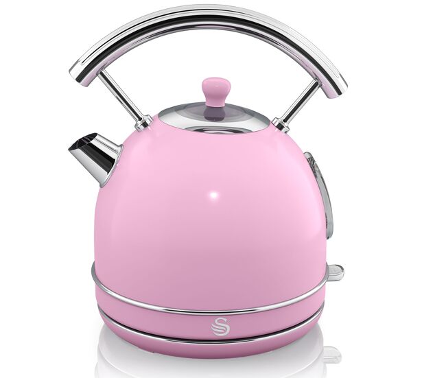 Swan sk14630pneu retro chaleira eléctrica 1,8 l, jarro elétrico, aço inoxidável sem bpa, vintage, sem fios, 3000, cor de rosa
