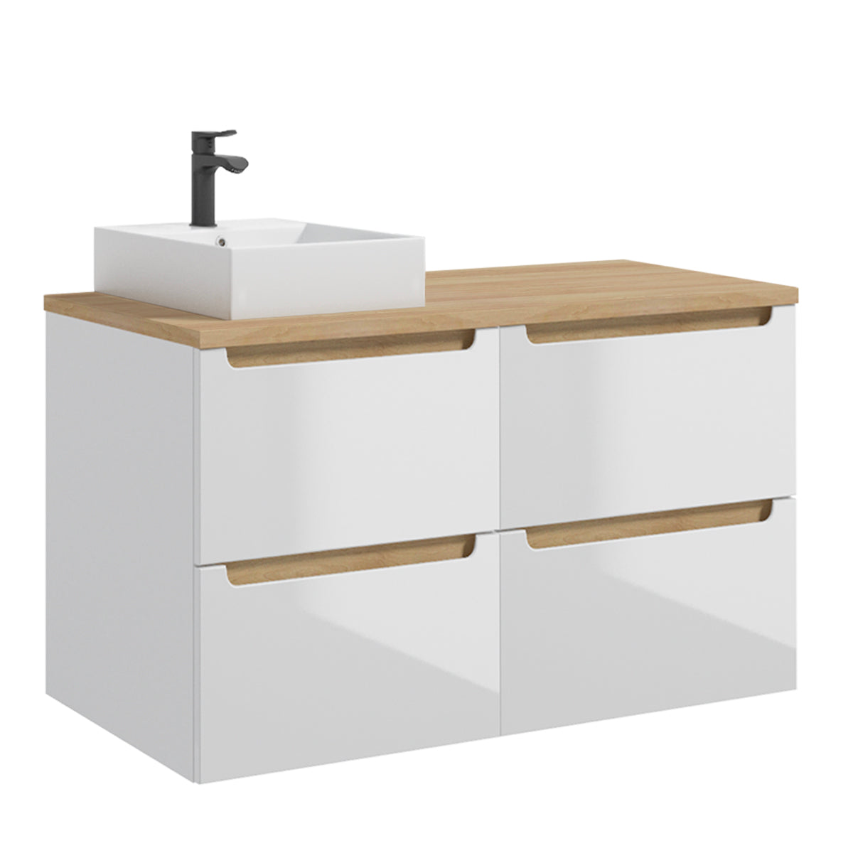 Lavatório individual 120cm 4 gavetas livia blanc e madeira