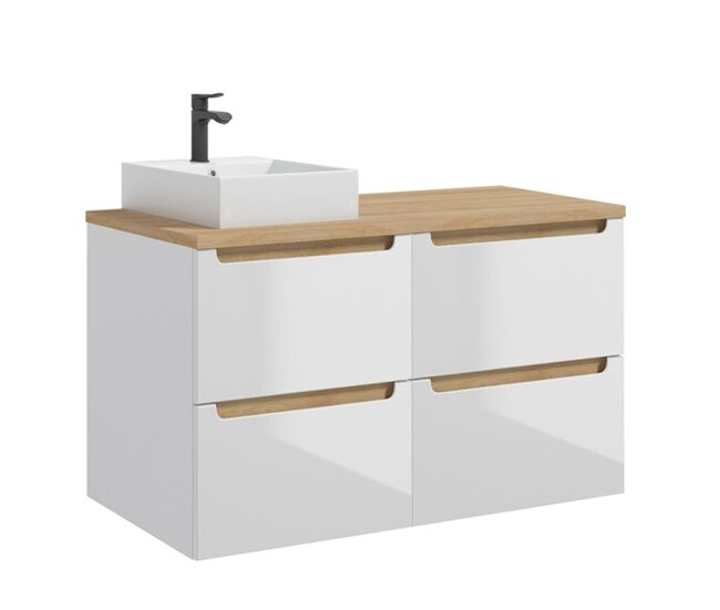 Lavatório individual 120cm 4 gavetas livia blanc e madeira