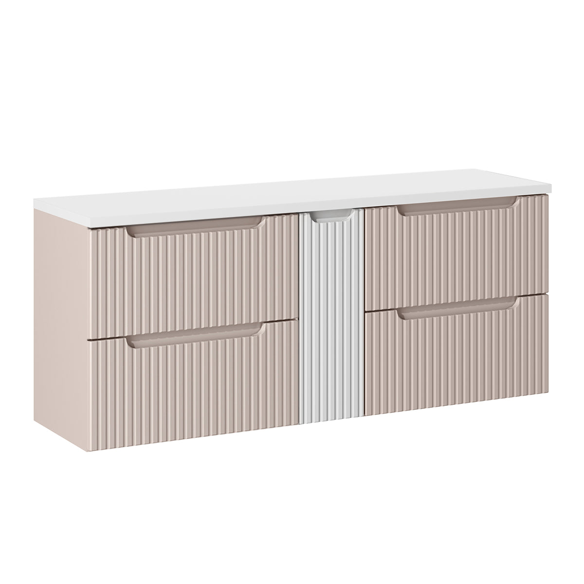 Móvel de lavatório 140cm 4 gavetas tampo riva caxemira e branco