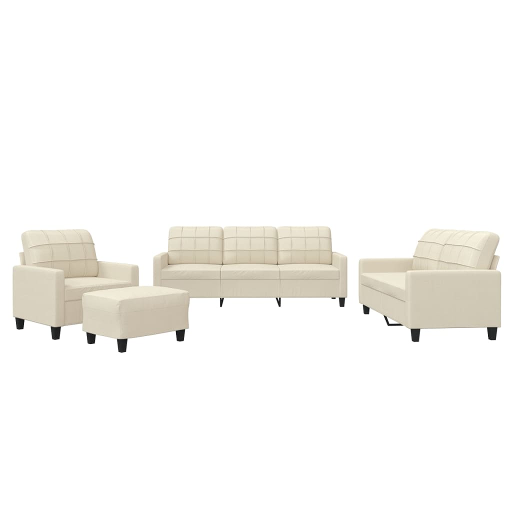 Vidaxl 4 pcs conjunto sofás c/ almofadões couro artificial cor creme