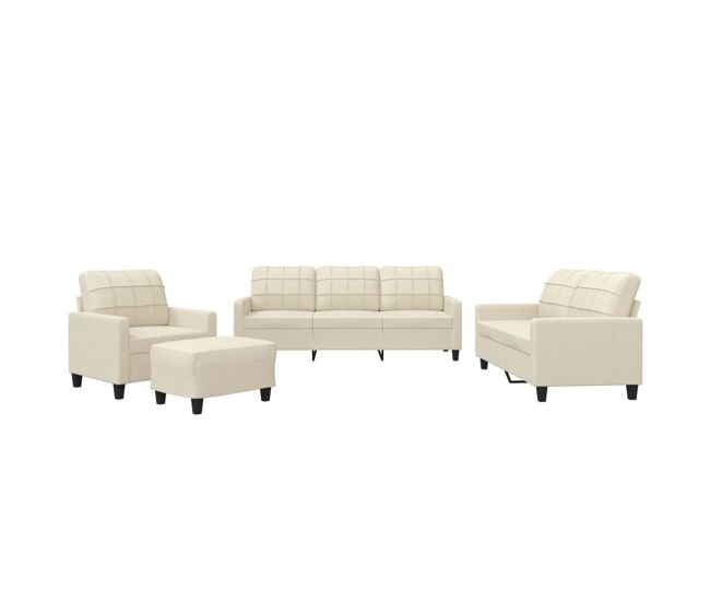 Vidaxl 4 pcs conjunto sofás c/ almofadões couro artificial cor creme