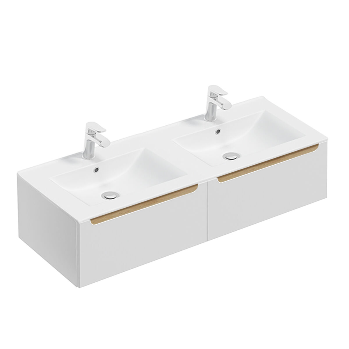 Móvel lavatório duplo embutido 120cm 2 gavetas livia branco madeira