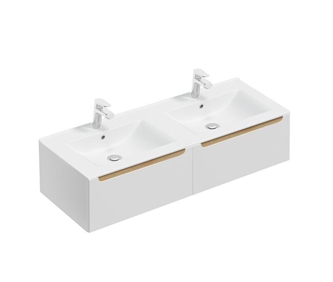Móvel lavatório duplo embutido 120cm 2 gavetas livia branco madeira