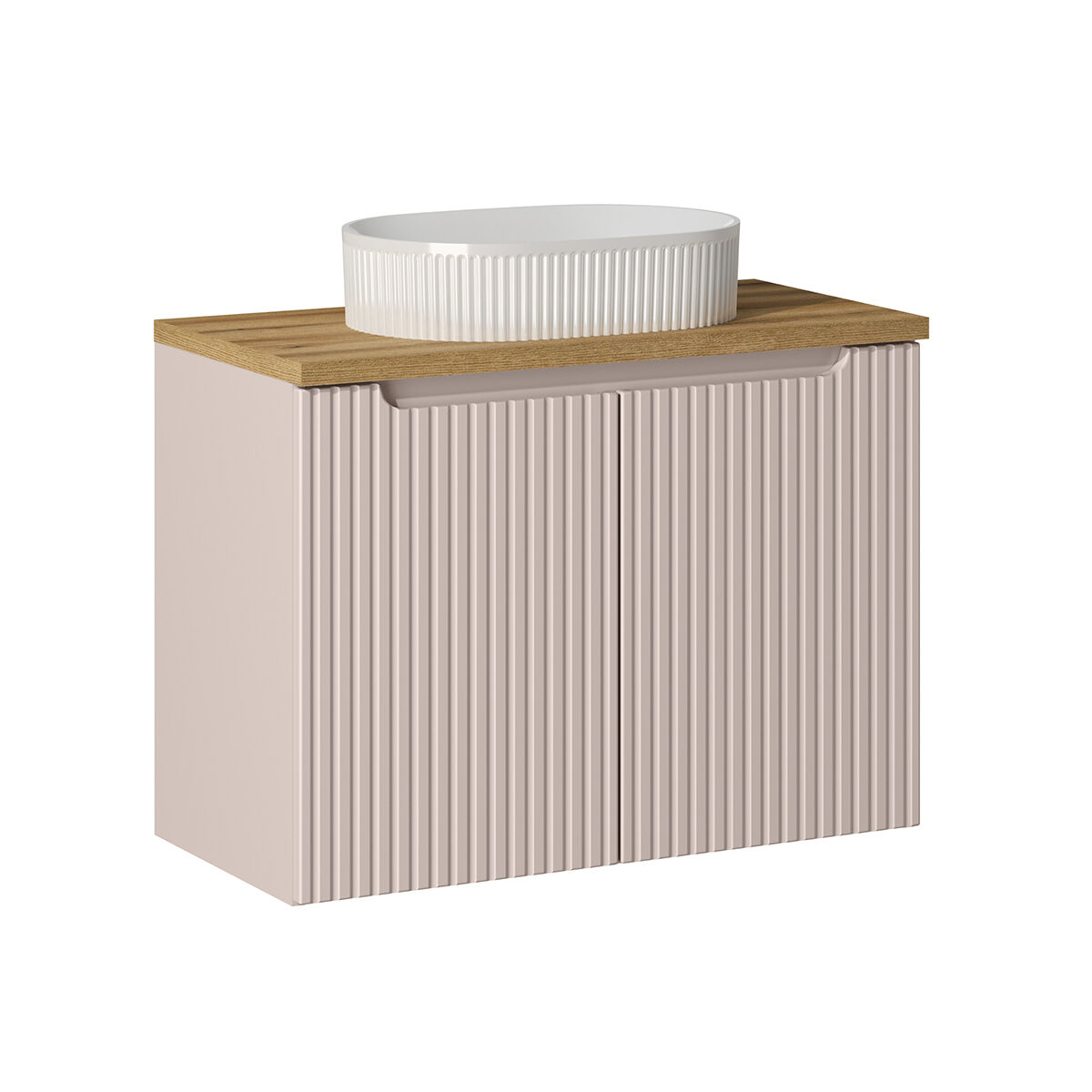 Móvel de lavatório simples 80cm 2 portas riva caxemira e madeira