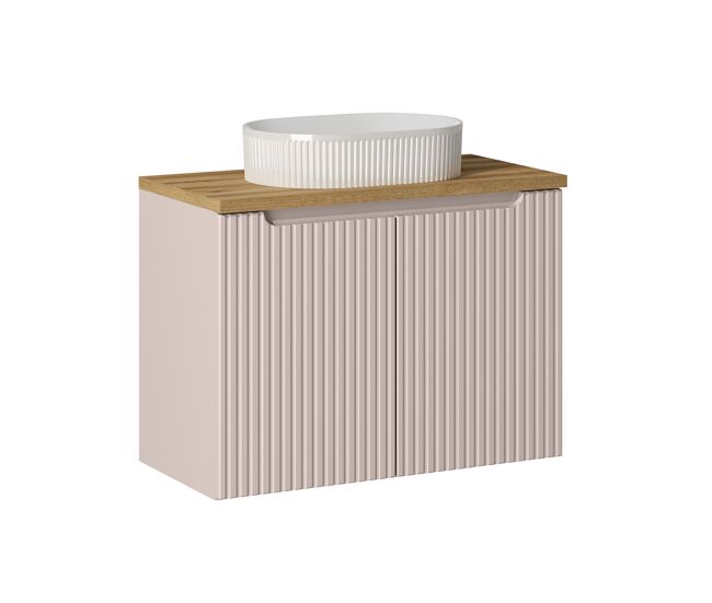 Móvel de lavatório simples 80cm 2 portas riva caxemira e madeira