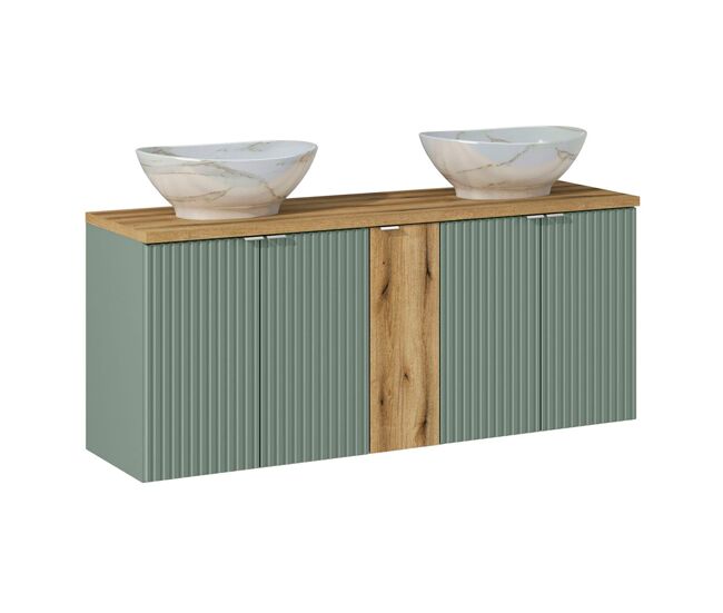 Móvel de lavatório duplo 140cm 5 portas verde jade e madeira