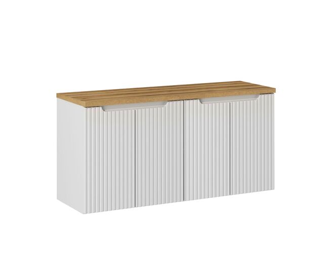 Móvel sob-lavatório 120cm 4 portas bancada riva branco e madeira