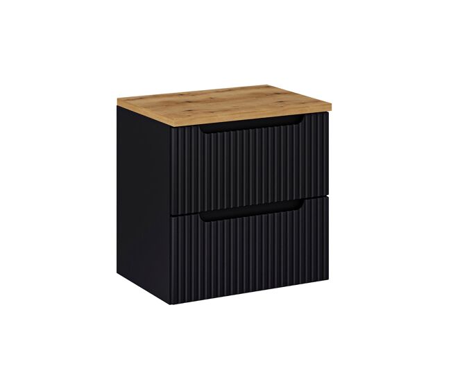 Móvel lavatório 60cm 2 gavetas plano riva noir e madeira