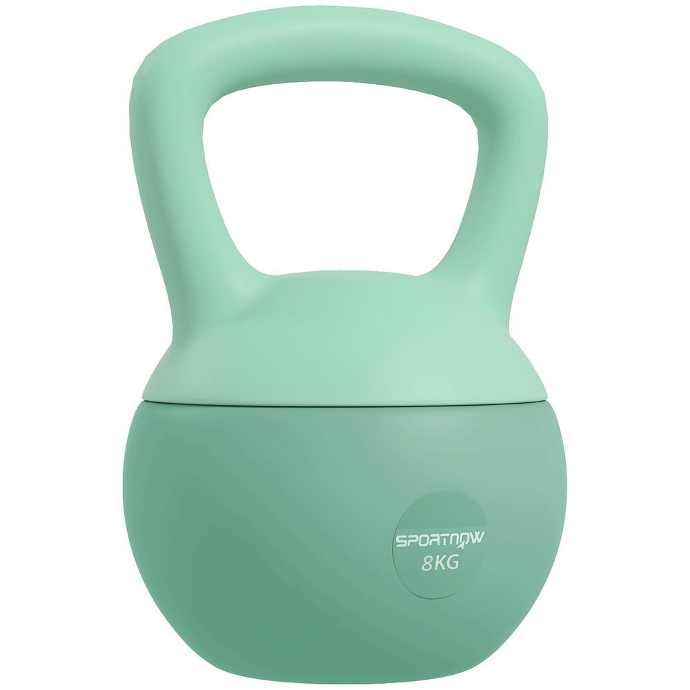 Sportnow kettlebell de 8 kg pesa russa preenchida de areia metálica e alça antiderrapante para treino de musculação em casa ginásio 19x19x28 cm verde