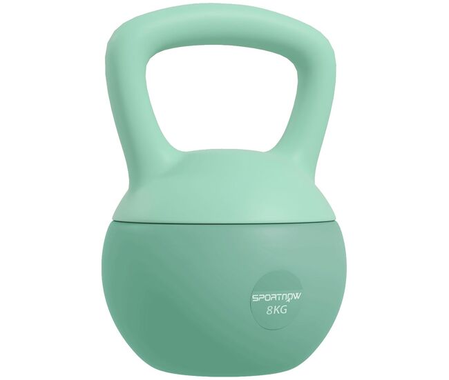 Sportnow kettlebell de 8 kg pesa russa preenchida de areia metálica e alça antiderrapante para treino de musculação em casa ginásio 19x19x28 cm verde