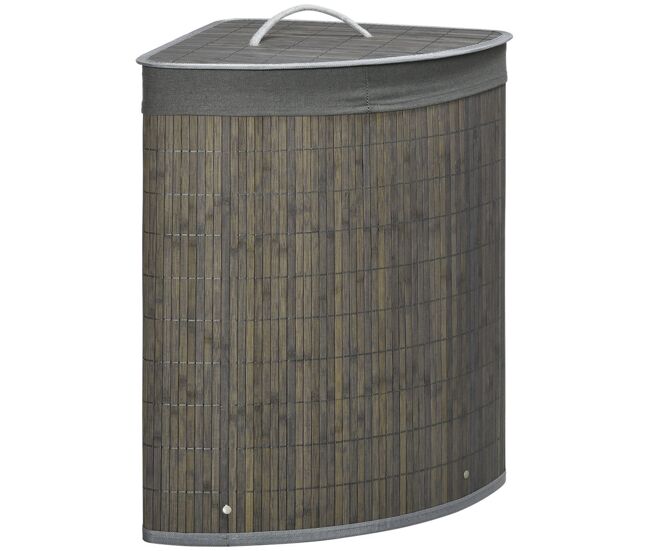 Homcom cesto de roupa de bambu capacidade de 55l cesto para roupa suja em forma de leque com tampa e bolsa amovível 38x38x57 cm cinza