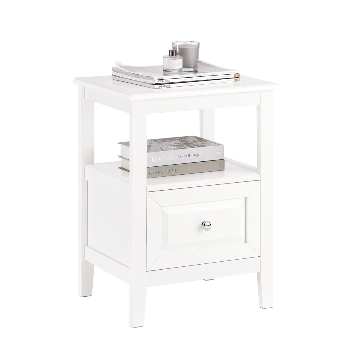 Sobuy Fbt131-W Mesa De Cabeceira Com 1 Gaveta E 1 Prateleira Branco