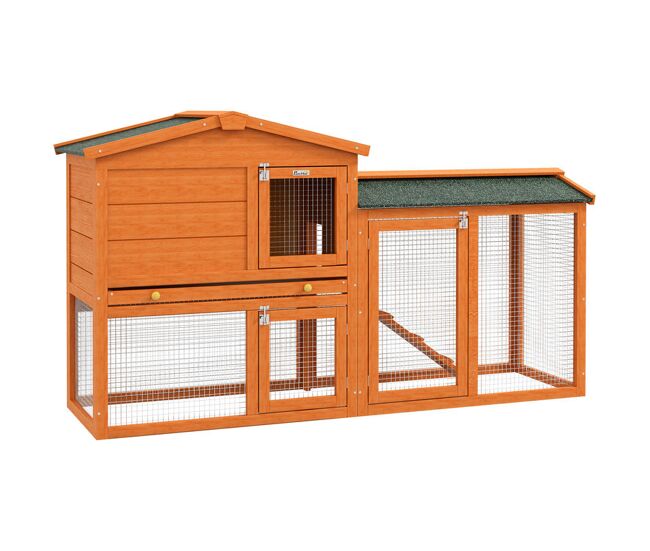 Pawhut coelheira de madeira de 2 níveis, jaula grande para coelhos com telhado asfáltico, bandeja removível e rampa, coelheira para exterior, para
