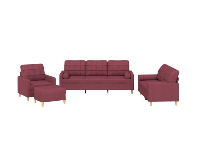 Vidaxl 4 pcs conjunto de sofás com almofadas tecido vermelho-tinto