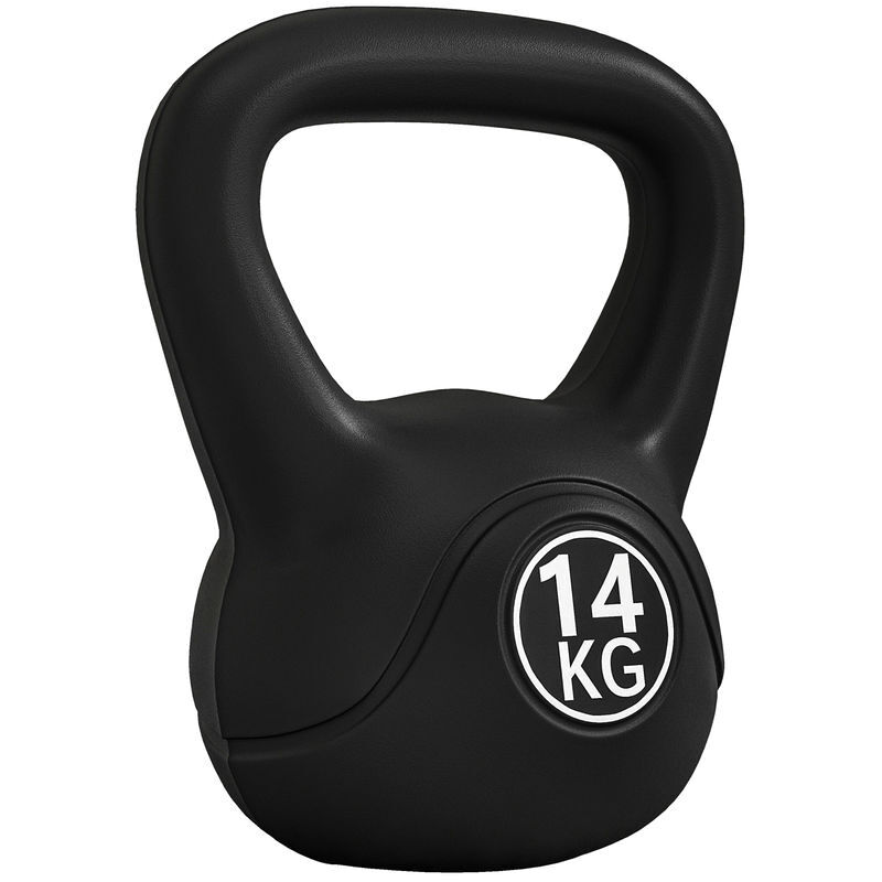 Homcom peso russo de 14 kg kettlebell fitness preenchido de areia com punho largo antiderrapante para exercícios e treinos em casa ginásio 26x18x32 cm
