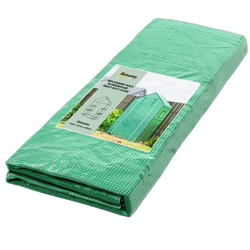 Outsunny cobertura para estufa 140x73x190 cm cobertura de substituição para estufa com janela, porta com fecho éclair, anti-uv, proteção de plantas