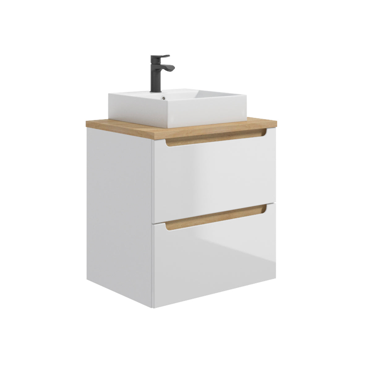 Móvel simples lavatório 60cm 2 gavetas livia branco e madeira