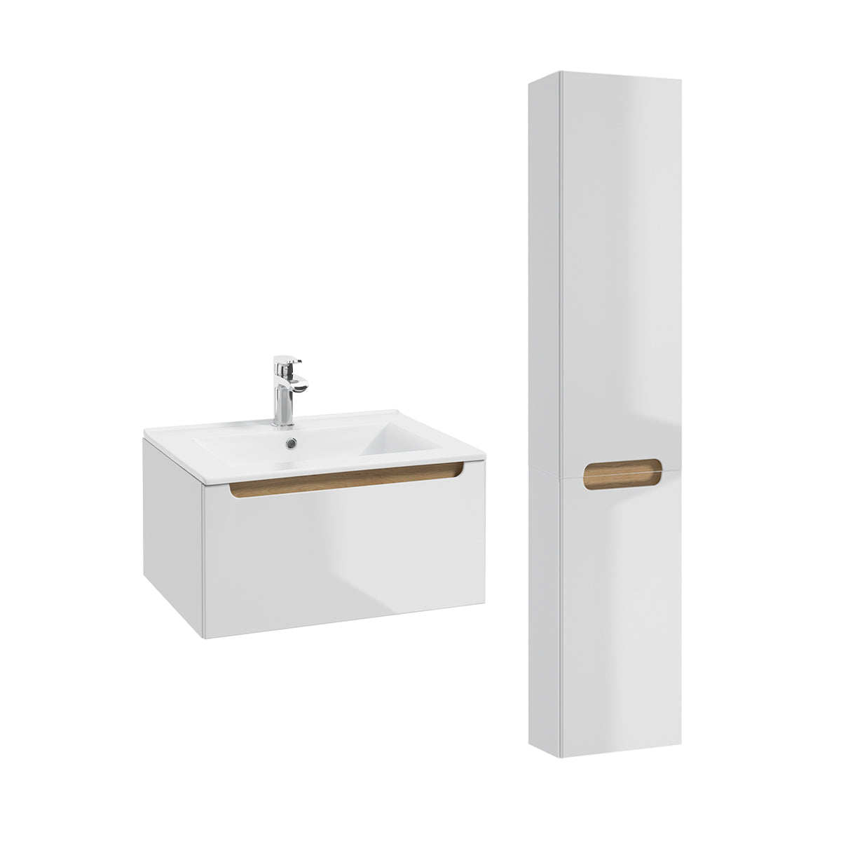 Conjunto móvel lavatório simples embutido 60cm 1 gaveta enceinte livia blanc madeira