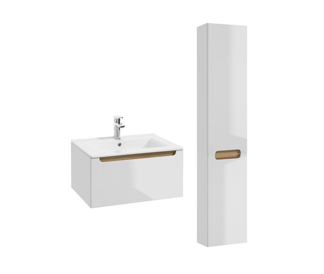 Conjunto móvel lavatório simples embutido 60cm 1 gaveta enceinte livia blanc madeira