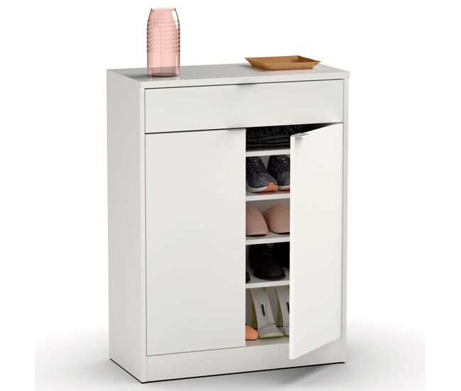 Briebe domus sapateira organizador de corredor, móvel auxiliar estreito para sapatos, 2 portas, gaveta 101x75x36 cm, , blanc